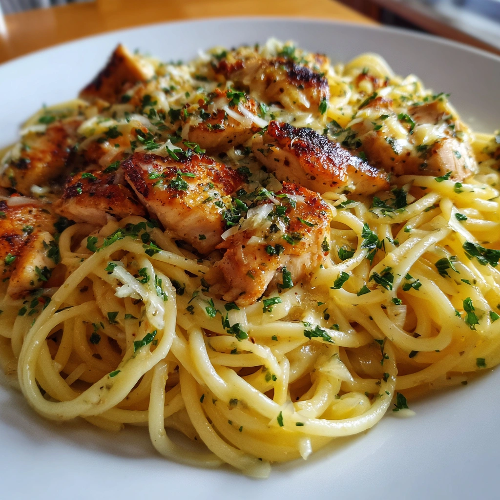 Knoblauch Butter Hühnchen Pasta, ein Genuss für Feinschmecker!