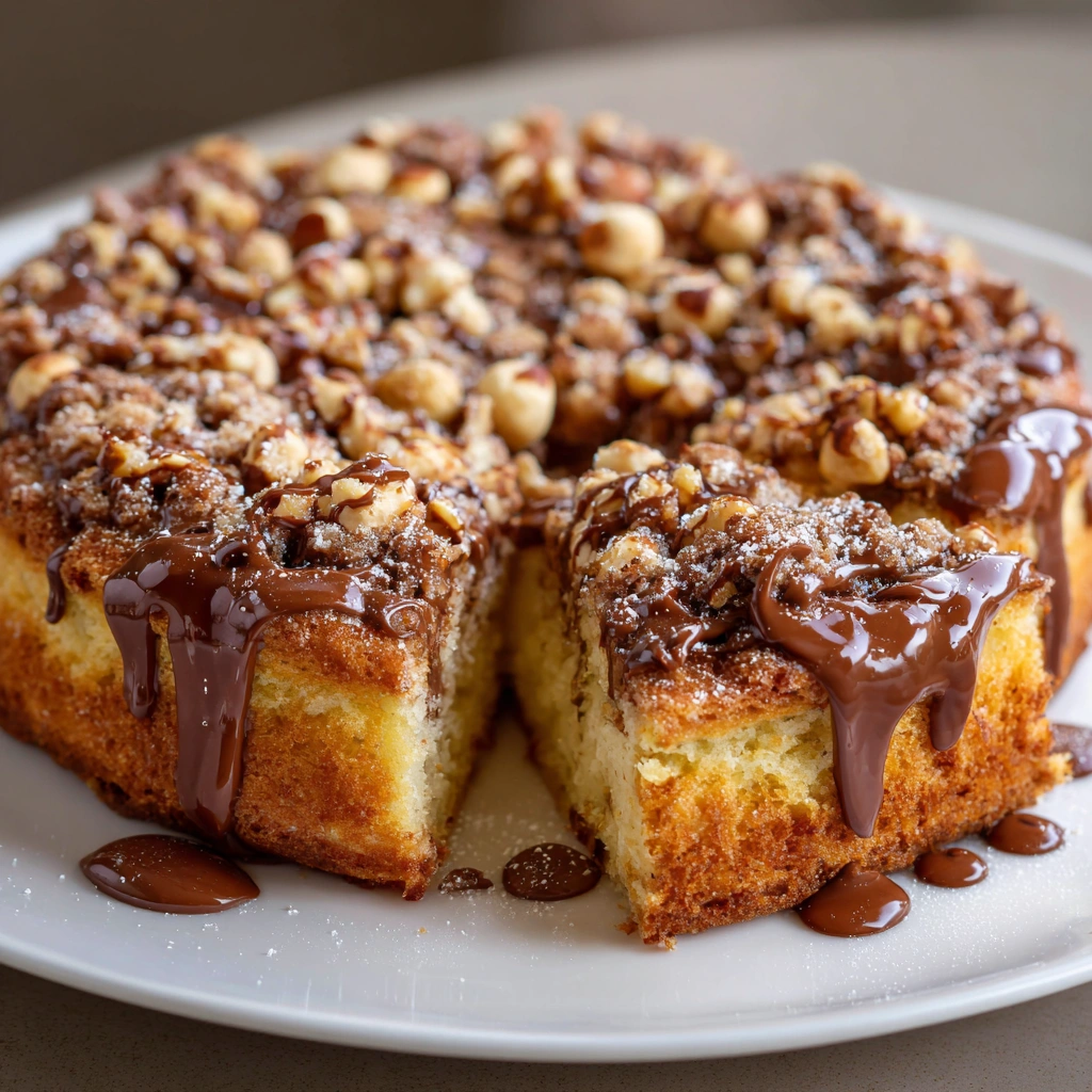Saftiger Nutella-Streuselkuchen mit knusprigen Haselnüssen!